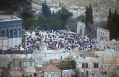 Le Mont du Temple avec une Foule du Musulmans pour le Ramadan
