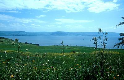 Mont des B�atitudes et Mer de Galil�e au Printemps